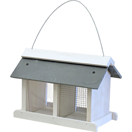 Bird house/feeding house with two compartments for food white wood 31 cm including bird food