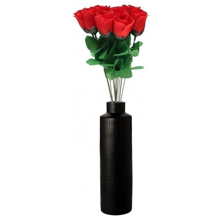 Goedkoop valentijns kado nep rode roos 45 cm met bordeaux rozenblaadjes