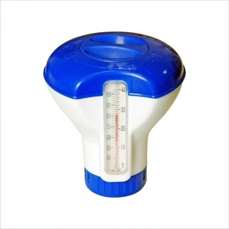 Chlorine dispenser pool float with thermometer for small swimming pools