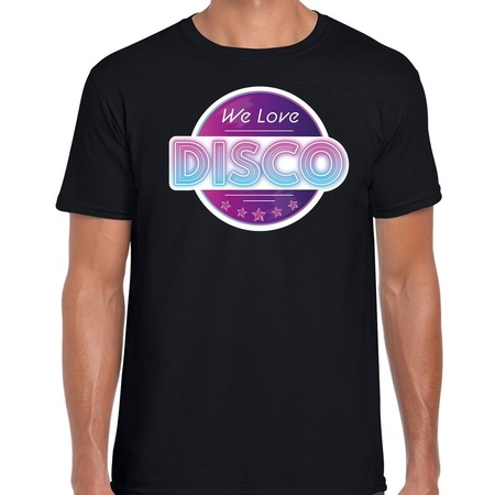 Party 70s/80s/90s feest shirt met disco thema zwart voor heren