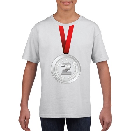 Kampioen zilveren medaille shirt wit jongens en meisjes
