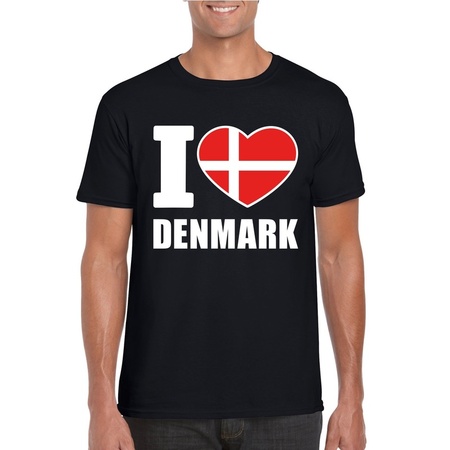 Zwart I love Denemarken fan shirt heren