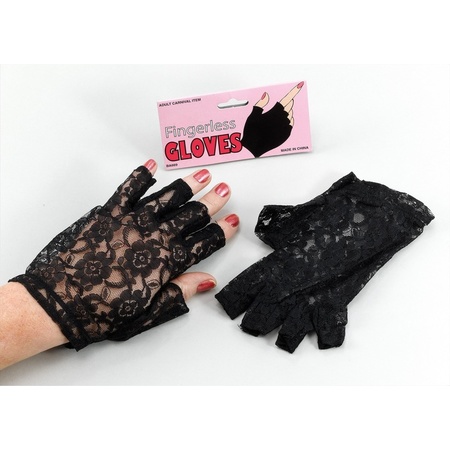 Feest kanten handschoenen zwart kort voor volwassenen
